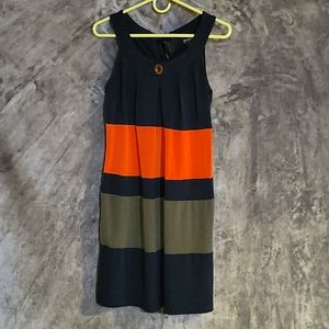En Focus Studio Sz 8 Navy, Orange, & Green Dress